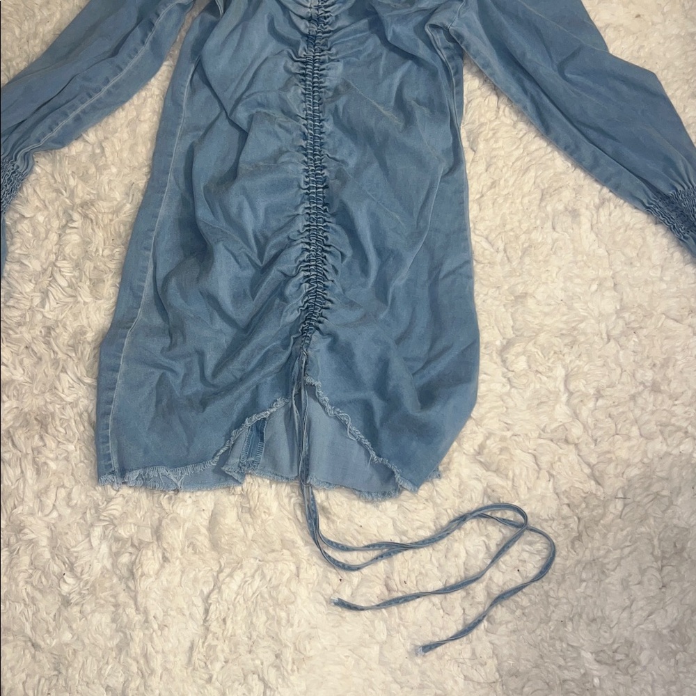 Denim Ruched Off-Shoulder Dress - Picture 3 of 6